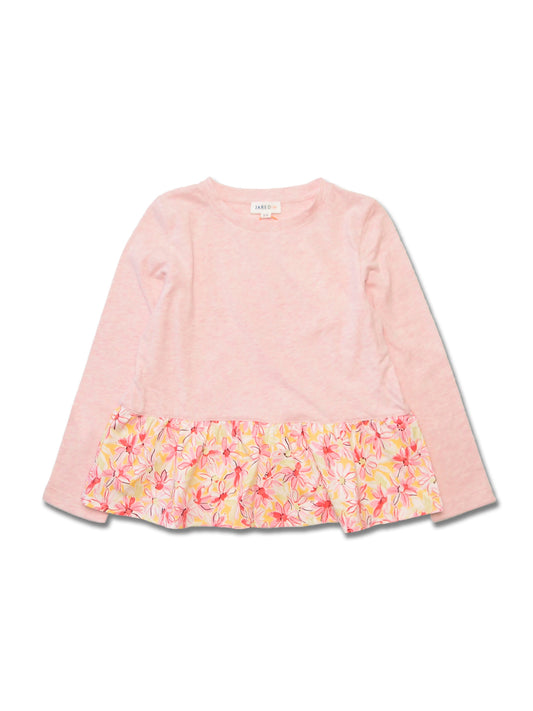 Girl LS Crew Top with Contrast Ruffle - My Little J