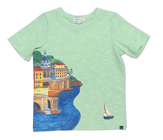 SS Crew Neck Tee with Positano & Yacht Print - My Little J