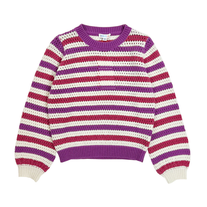 Girl's LS Stripe Openwork Sweater