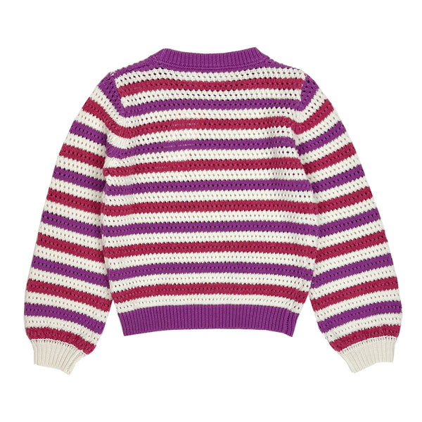 Girl's LS Stripe Openwork Sweater