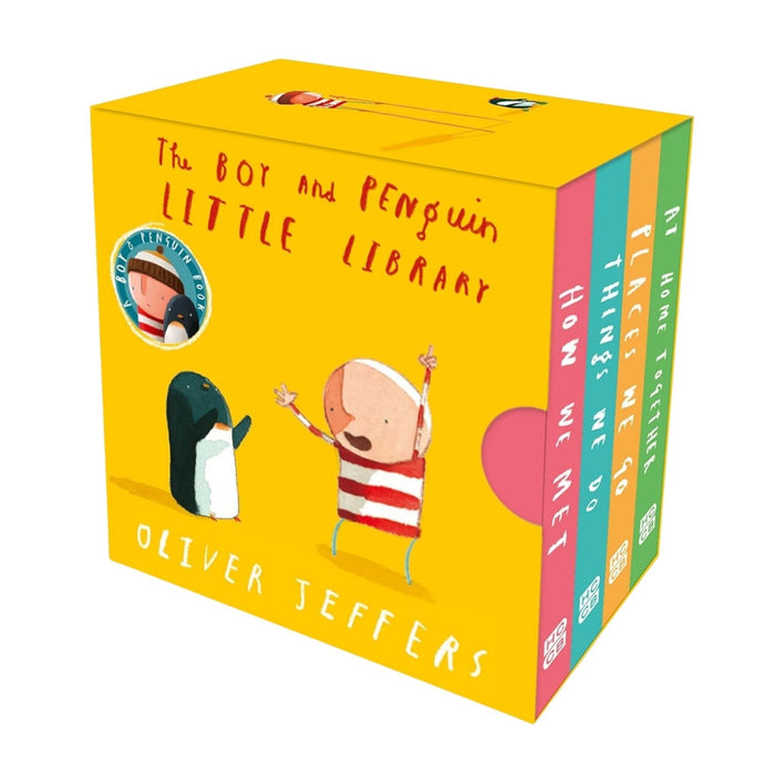 My Little J The Boy and Penguin Little Library set of 4 mini board books by Oliver Jeffers. Features colorful illustrations.