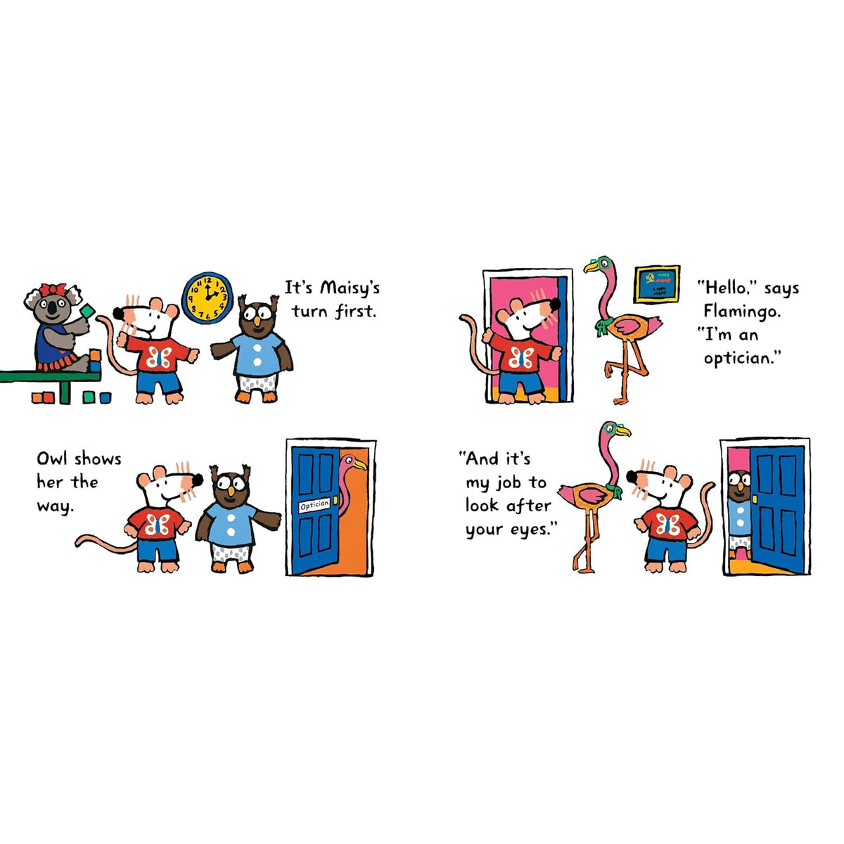 Maisy Goes for an Eye Test : As seen on TV! A gentle, reassuring story to help prepare young children for their first eye test or optician visit – inside pages