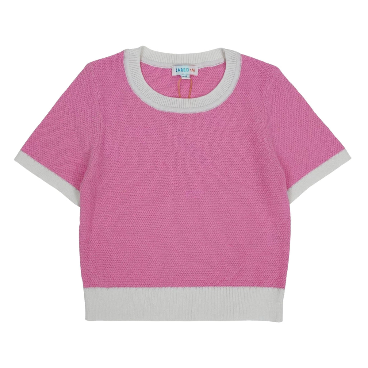 Girls SS Crew Neck Contrast Collar Knit Top