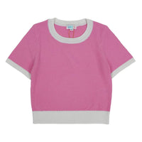 Girls SS Crew Neck Contrast Collar Knit Top