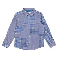 Boy's LS Spread Collar Mixed Check and Stripe  Shirt