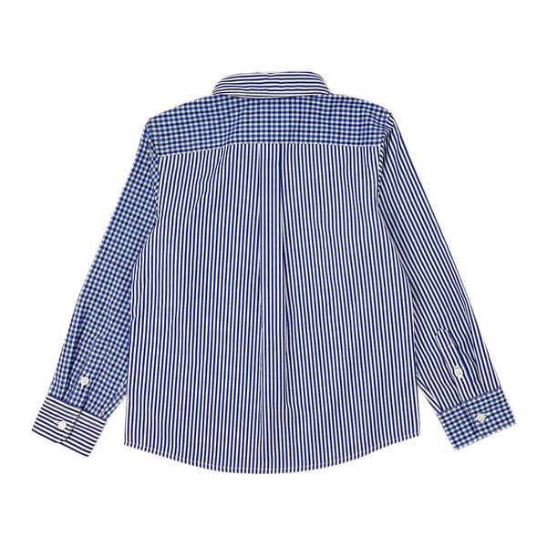 Boy's LS Spread Collar Mixed Check and Stripe  Shirt