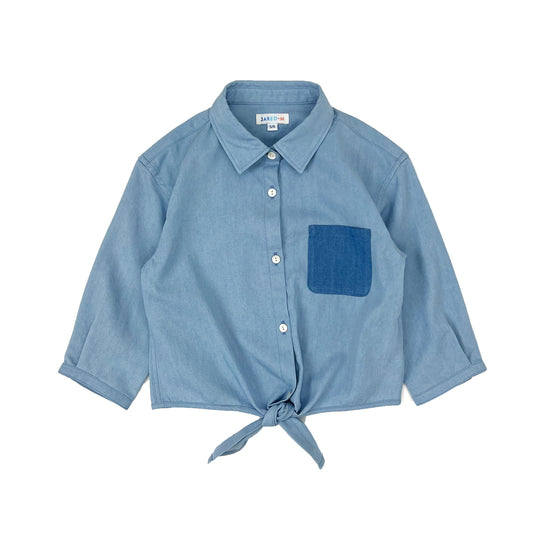 Girls 3/4 Sleeve indigo Knot Hem Blouse - My Little J