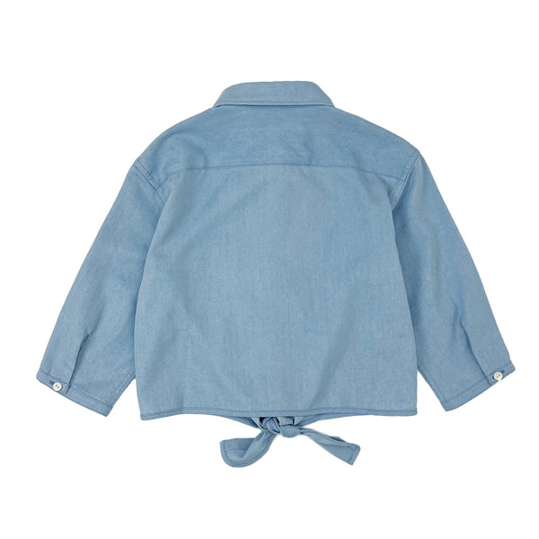 Girls 3/4 Sleeve indigo Knot Hem Blouse