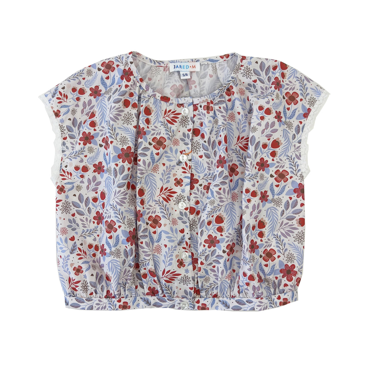 Girls SS floral Print with Lace detail Top