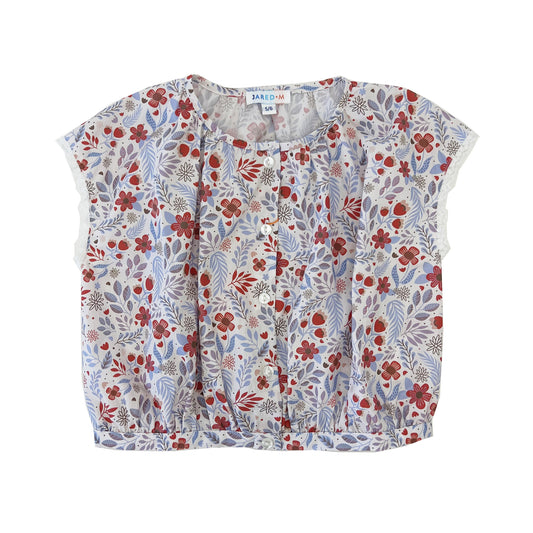 Girls SS floral Print Top with Lace Detail - My Little J