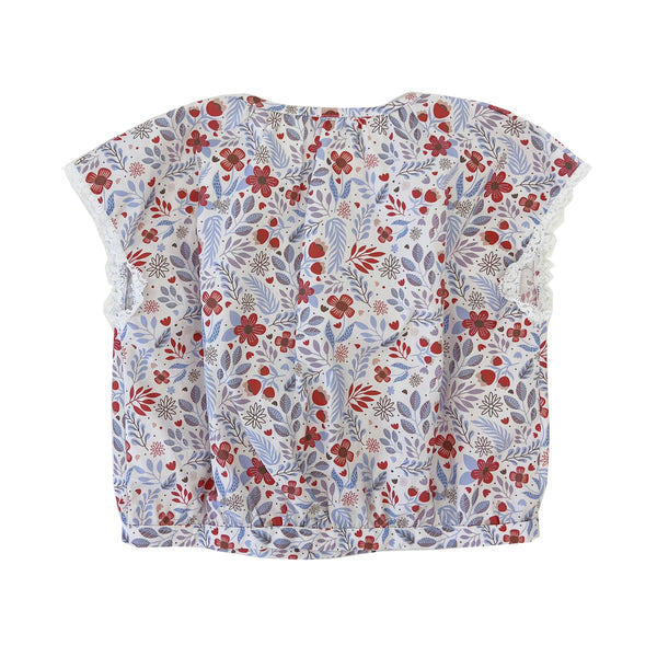 Girls SS floral Print with Lace detail Top