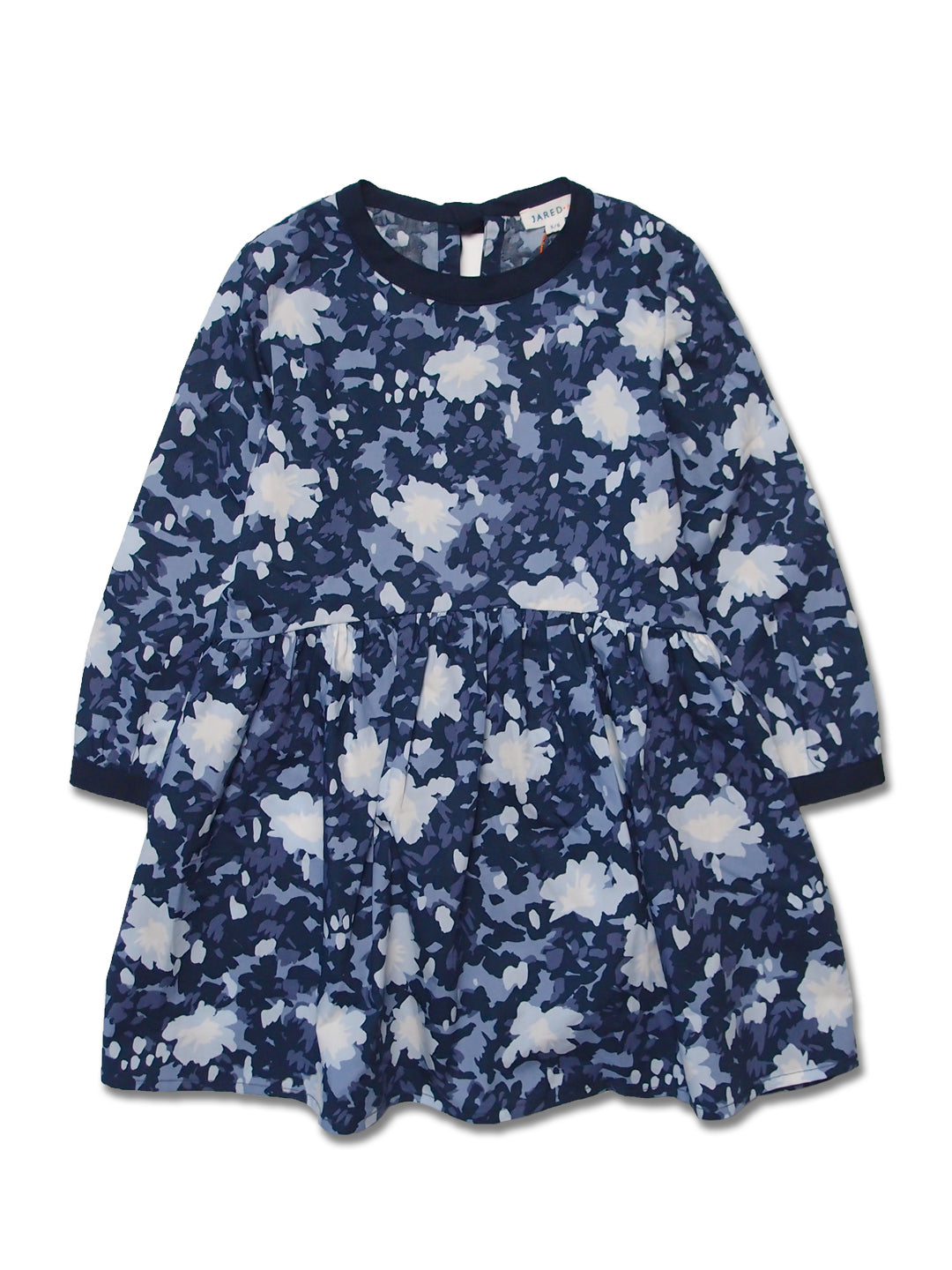 Girl's LS Floral Print Dress with Contrast Neck Trim