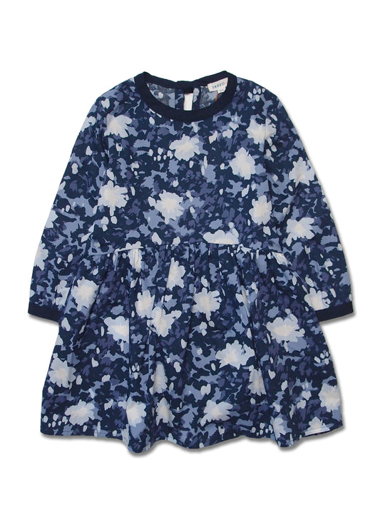 Girl's LS Floral Print Dress with Contrast Neck Trim - My Little J