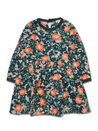 Girl's LS Floral Print Dress with Contrast Neck Trim