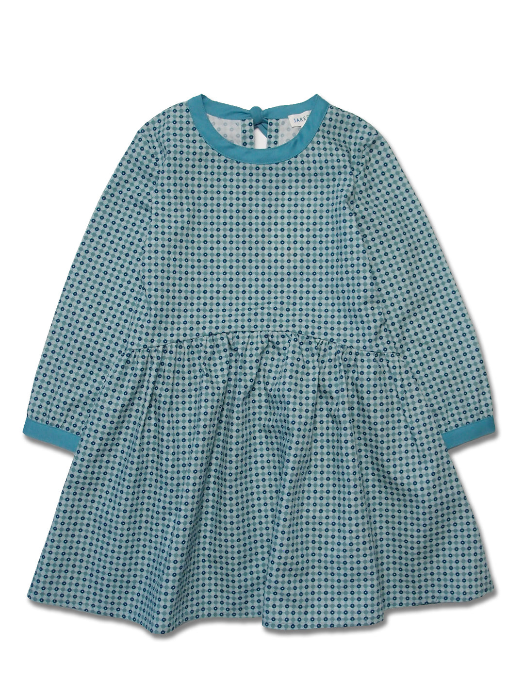 Girl's LS Dress with Contrast Neck Trim