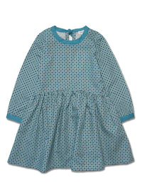 Girl's LS Dress with Contrast Neck Trim