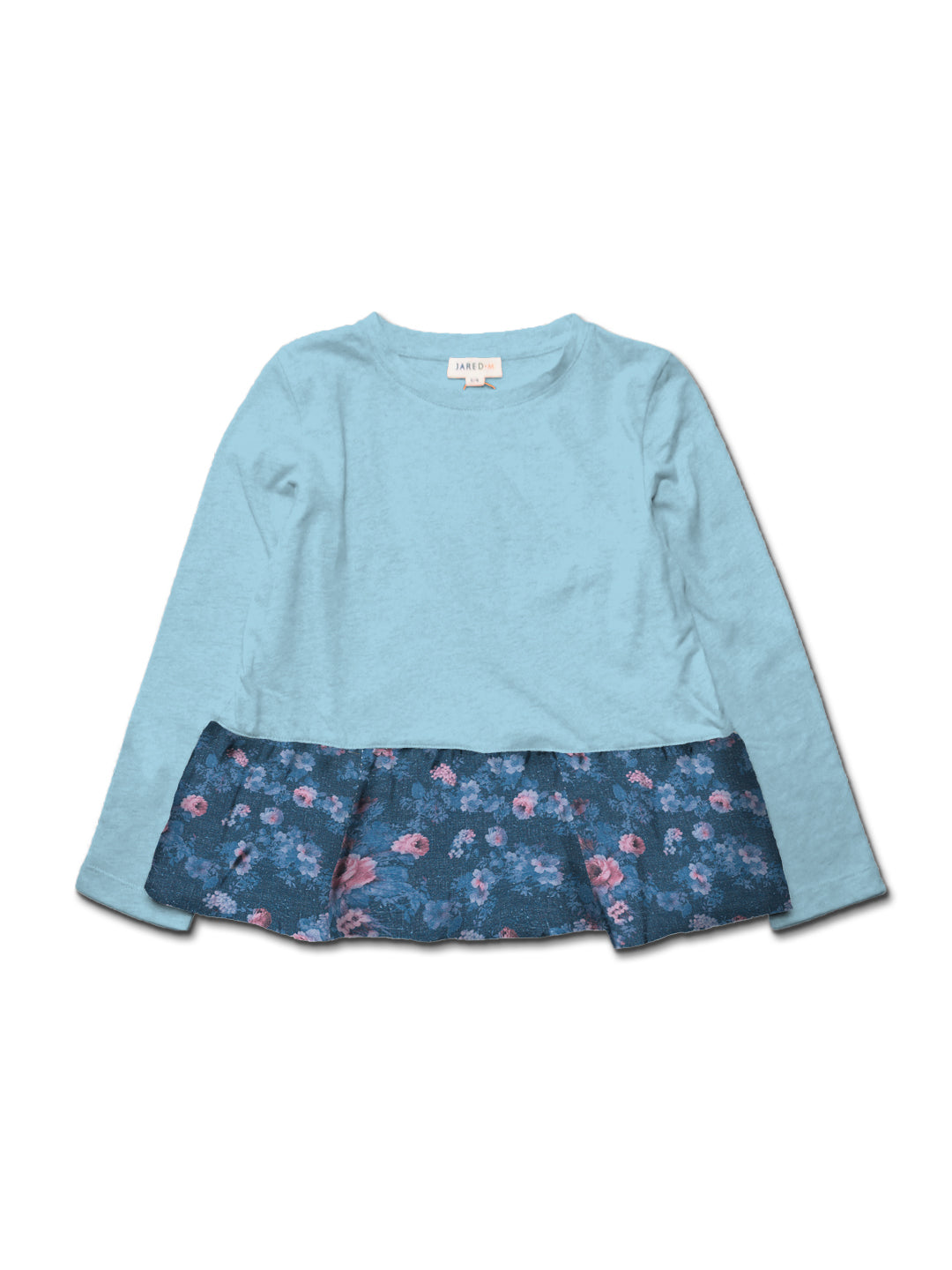 Girl LS Crew Top with Contrast Ruffle - My Little J