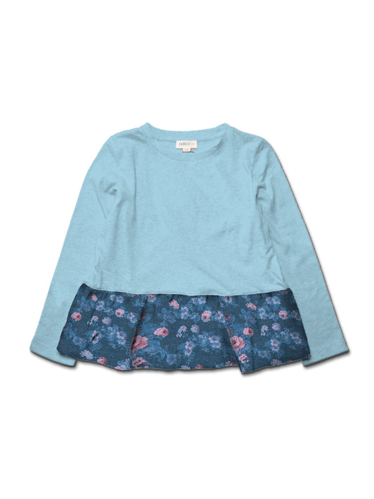Girl LS Crew Top with Contrast Ruffle - My Little J