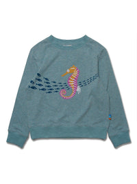Girl LS Knit Crew Neck with Sea Horse Print