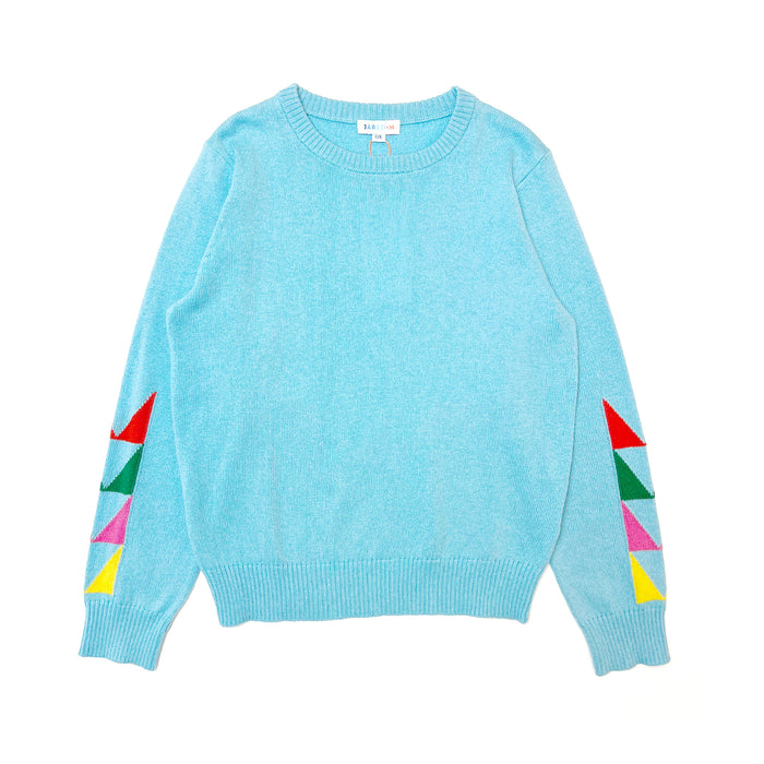 Girl's FW Merino Wool Sweater with Blend Color Blocks Sleeves