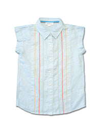 Girl SS Blouse - Solid Linen with Contrast Stitches at front