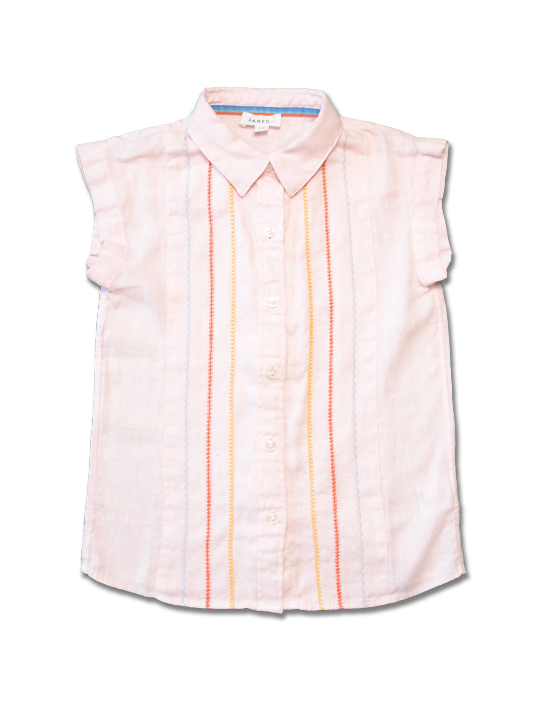 Girl SS Blouse - Solid Linen with Contrast Stitches at front