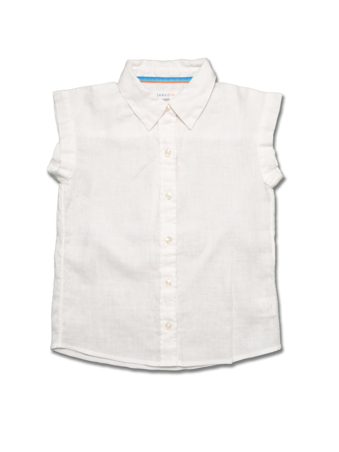Girl SS Blouse - Solid Linen with Contrast Stitches at front