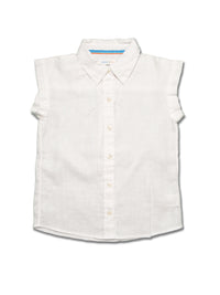 Girl SS Blouse - Solid Linen with Contrast Stitches at front