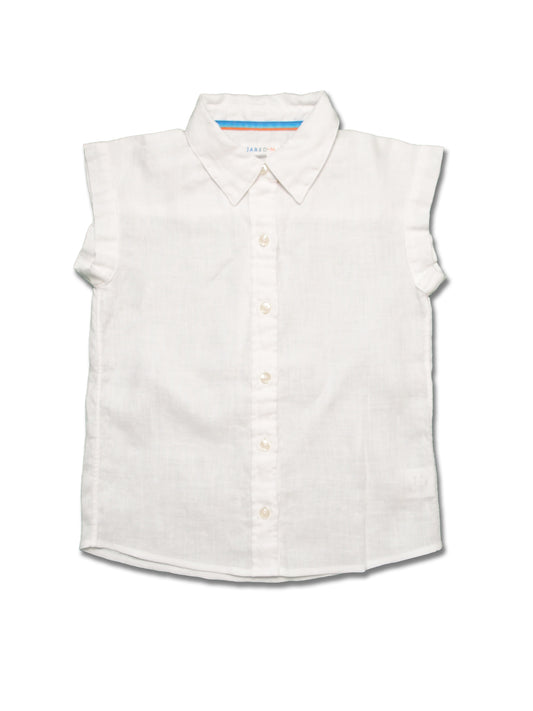 Girl SS Blouse - Solid Linen with Contrast Stitches at front - My Little J