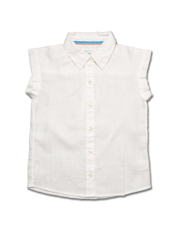 Girl SS Blouse - Solid Linen with Contrast Stitches at front