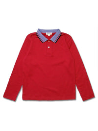 Boy's LS Solid Polo with Flat Knit Collar