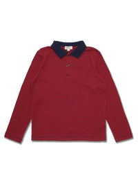 Boy's LS Solid Polo with Flat Knit Collar