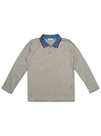 Boy's LS Solid Polo with Flat Knit Collar