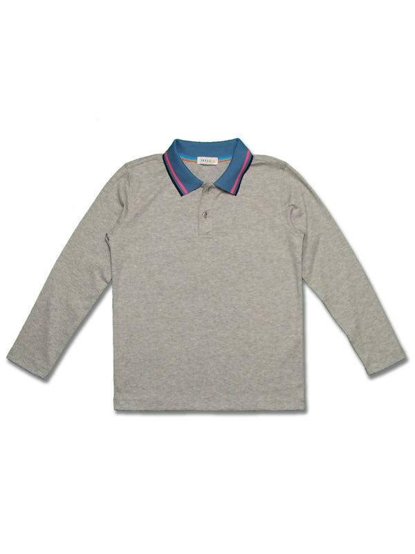 Boy's LS Solid Polo with Flat Knit Collar