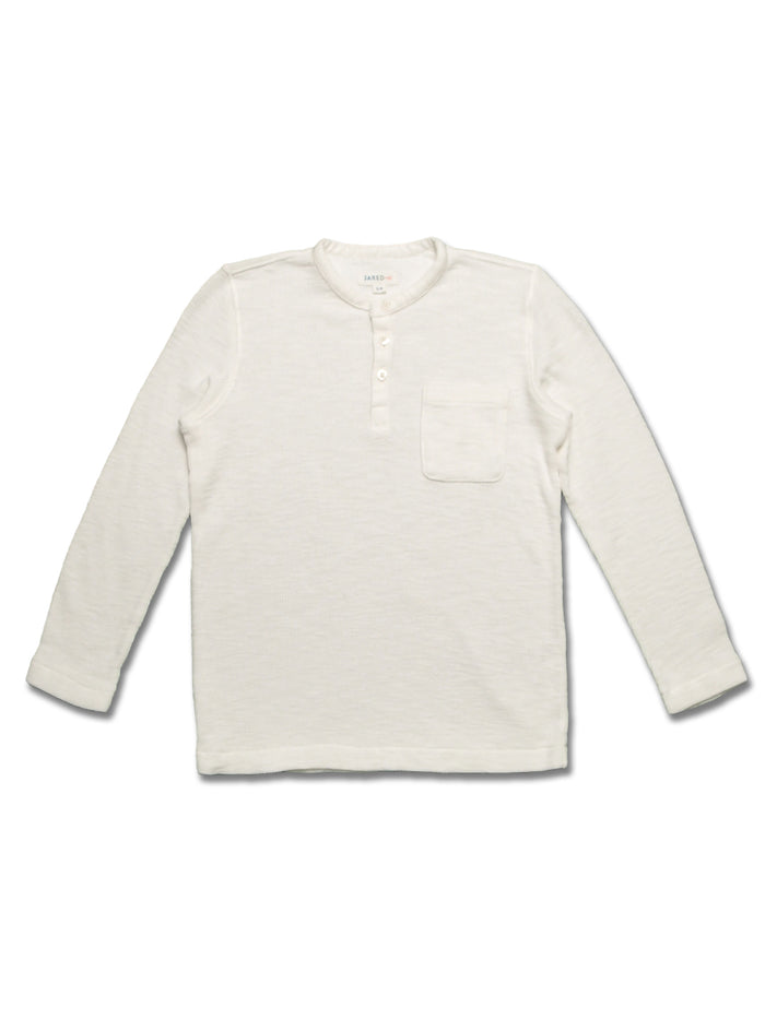 Boy's FW LS Knit  Solid Waffle Henly / White/ 7/8
