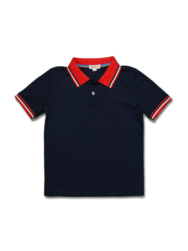Boys SS Polo with Tipping Flat Knit Collar - Solid