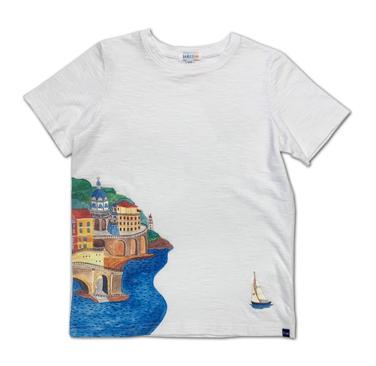 SS Crew Neck Tee with Positano & Yacht Print - My Little J