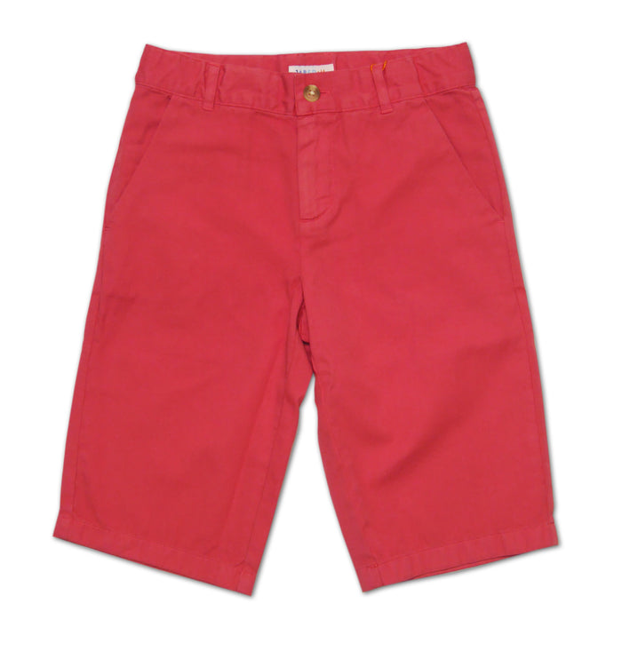 Boy SS Solid Cotton Twill Shorts-Red / 7/8