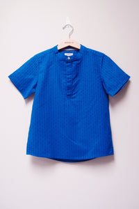 SS Band Collar Half Hidden Placket Shirt - Argyle Stripe Print