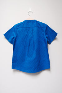 SS Band Collar Half Hidden Placket Shirt - Argyle Stripe Print