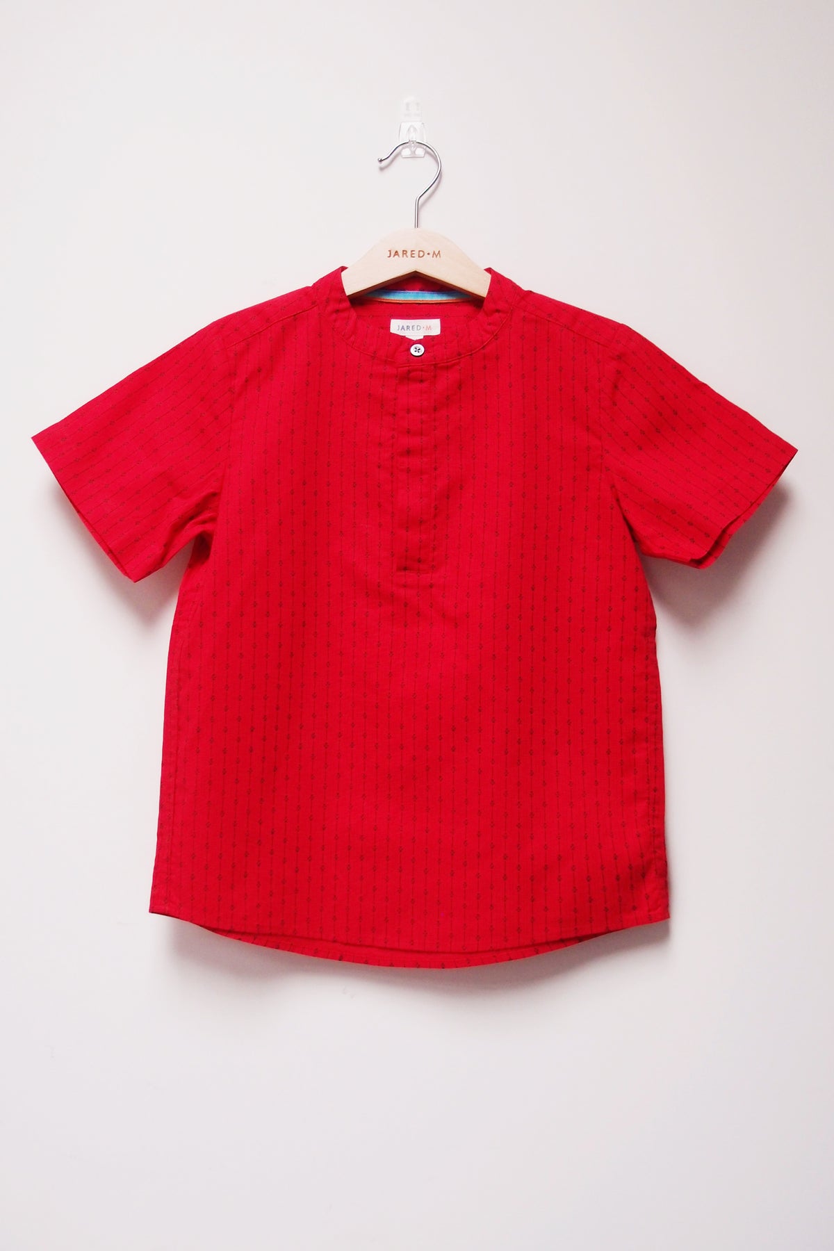 SS Band Collar Half Hidden Placket Shirt - Argyle Stripe Print