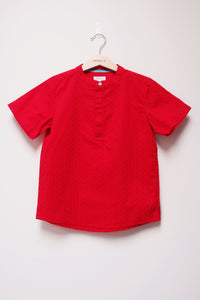 SS Band Collar Half Hidden Placket Shirt - Argyle Stripe Print