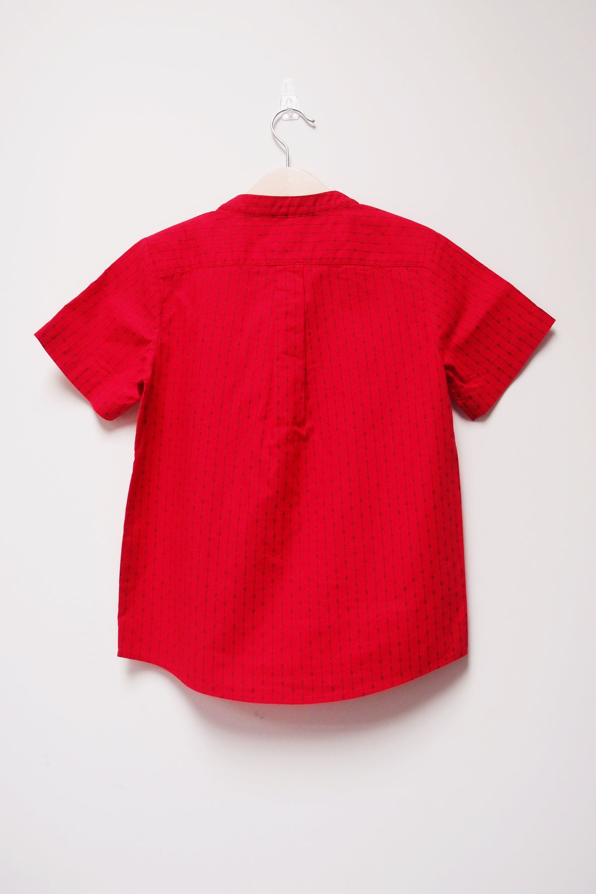 SS Band Collar Half Hidden Placket Shirt - Argyle Stripe Print