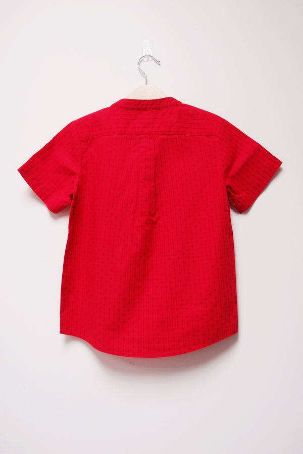 SS Band Collar Half Hidden Placket Shirt - Argyle Stripe Print