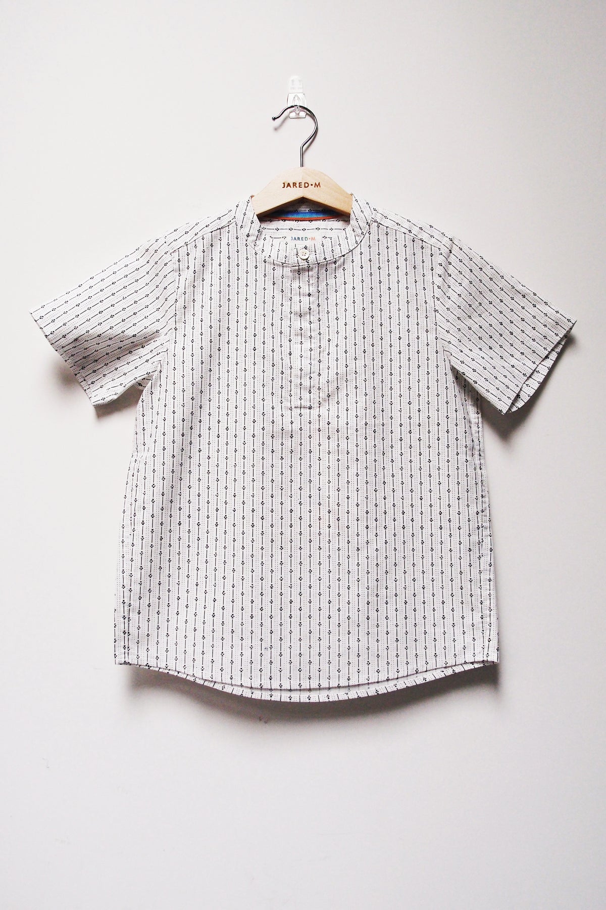 SS Band Collar Half Hidden Placket Shirt - Argyle Stripe Print