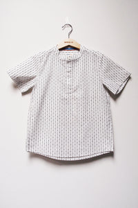 SS Band Collar Half Hidden Placket Shirt - Argyle Stripe Print