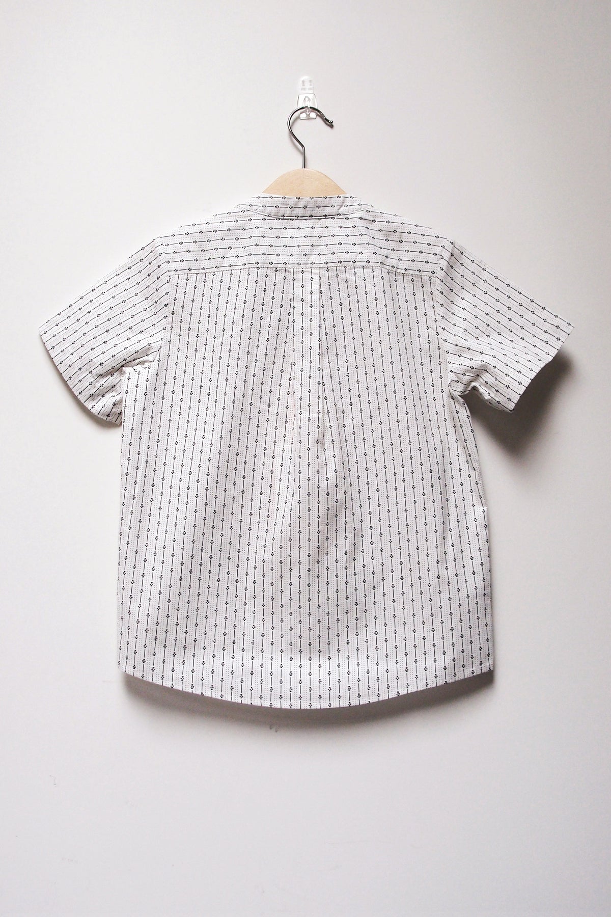 SS Band Collar Half Hidden Placket Shirt - Argyle Stripe Print