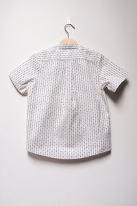 SS Band Collar Half Hidden Placket Shirt - Argyle Stripe Print