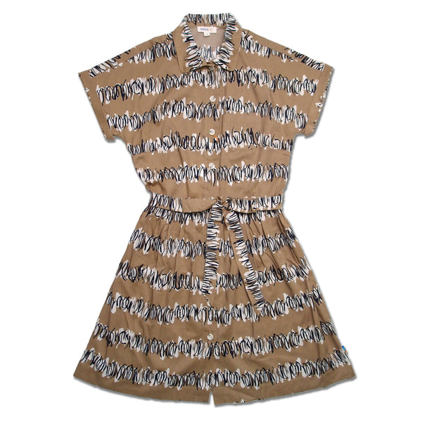 Girl SS Woven Shirt Dress with Belt - Big Graphic Print