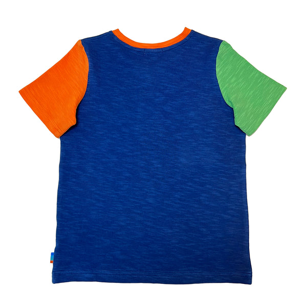 Boy's SS Crew Neck Color Blocking Tee with Party Print
